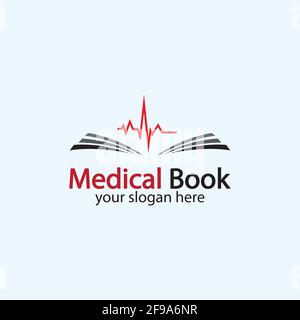 Logo del libro medico icona vettore di disegno, libro di salute Education logo disegni ispirazione. Illustrazione Vettoriale