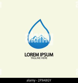 Goccia d'acqua con l'icona del fiume di montagna Logo illustrazione vettoriale per acqua business stock illustrazione Illustrazione Vettoriale