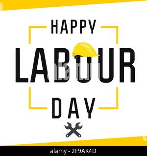 Carta per il giorno del lavoro internazionale. Banner Happy Labor Day. Testo in cornice creativa gialla. Illustrazione vettoriale. Modello grafico astratto isolato Illustrazione Vettoriale