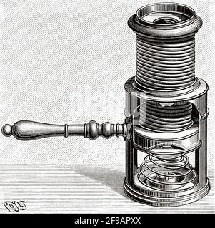 Microscopio Wilson, 1740. James Wilson (1665-1730) Vecchio XIX secolo inciso illustrazione da la Nature 1889 Foto Stock