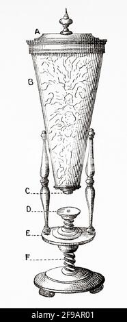 Microscopi binoculari di Langenmantel. Antica illustrazione del XIX secolo incisa da la Nature 1889 Foto Stock