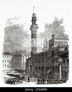 Vista su Piazza del campo a Siena, Toscana, fine Ottocento. Italia, Europa. Antica illustrazione del XIX secolo incisa da Souvenirs de la Reformation en Italie 1883 di John Stoughton (1807-1897) Foto Stock