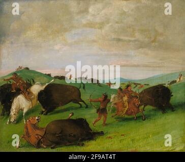 Buffalo Chase, Bulls Making Battle with Men and Horses, 1832-1833. Foto Stock