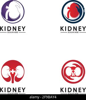 Salute e cura Kidney Logo Design concetto. Modello vettore logo urologico Illustrazione Vettoriale