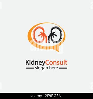 Il logo Kidney Consult progetta il vettore concettuale, il modello del logo Kidney Healthcare, il modello vettoriale del logo urologico. Illustrazione Vettoriale