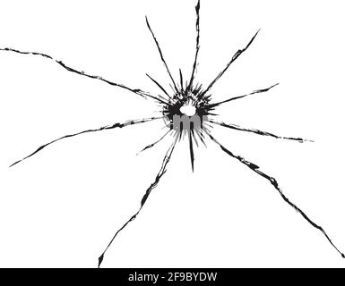 Consistenza di crepe sul vetro dal colpo. Vetro incrinato per la progettazione. Incrinature su sfondo bianco Illustrazione Vettoriale