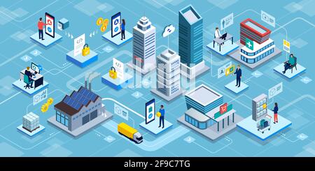 Applicazioni Blockchain e servizi online: Sanità, business, retail, industria, trasporti e sicurezza Illustrazione Vettoriale