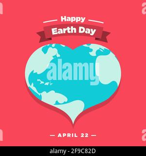 Modello poster Happy Earth Day, aprile 22, banner vettoriale Earth in heart flat illustration Illustrazione Vettoriale