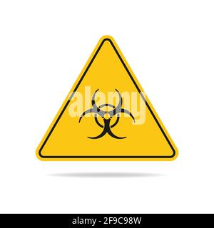 L'illustrazione vettoriale piatta di un segno triangolare di rischio biologico è isolata su uno sfondo bianco. Illustrazione Vettoriale
