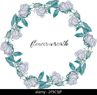 Rosa. Corona floreale. Romantica corona di gara. Illustrazione Vettoriale