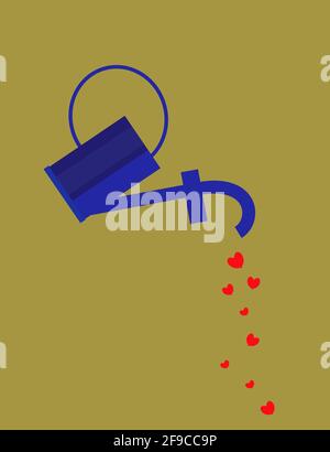 illustrazione di un annaffiatoio può riversare i cuori con il logo facebook, isolato su uno sfondo verde Foto Stock