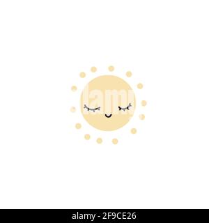 Un personaggio sole allegro e sorridente disegnato a mano. Cute estate sole felice doodle carta illustrazione piatta Foto Stock