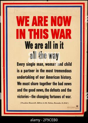 Un poster americano della seconda guerra mondiale che utilizza slogan patriottici per ottenere il sostegno per lo sforzo di guerra Foto Stock