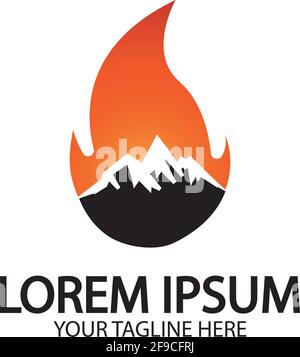 Vettore del logo del fuoco di montagna, vettore di montagna, vettore del fuoco, disegno semplice del logo di montagna, disegno semplice del fuoco Illustrazione Vettoriale