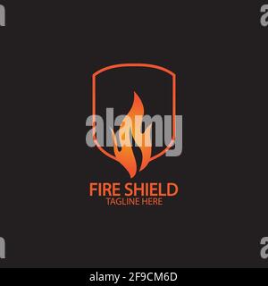 Elemento di design con logo di protezione antincendio. Protezione cartello antincendio. Illustrazione del vettore fiamma fuoco Illustrazione Vettoriale