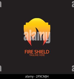 Elemento di design con logo di protezione antincendio. Protezione cartello antincendio. Illustrazione del vettore fiamma fuoco Illustrazione Vettoriale