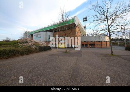 Norwich, Regno Unito. 17 Apr 2021. Una visione generale di Carrow Road prima di questa sera Sky Bet Championship game Norwich City v Bournemouth in Norwich, UK il 17/2021. (Foto di Glenn Sparkes/News Images/Sipa USA) Credit: Sipa USA/Alamy Live News Foto Stock