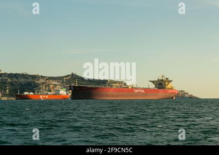 Petroliera ad Amphion a Gibilterra Foto Stock