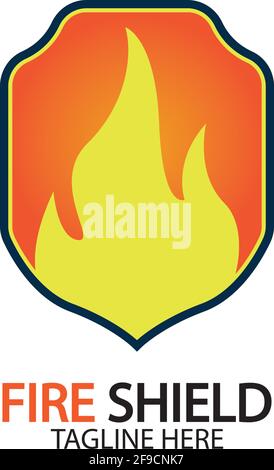 Elemento di design con logo di protezione antincendio. Protezione cartello antincendio. Illustrazione del vettore fiamma fuoco Illustrazione Vettoriale