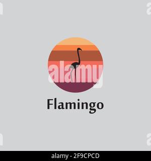 flamingo silhouette scena al tramonto logo vettore di design Illustrazione Vettoriale
