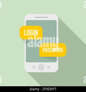 Icona di autenticazione dell'accesso telefonico, stile piatto Illustrazione Vettoriale