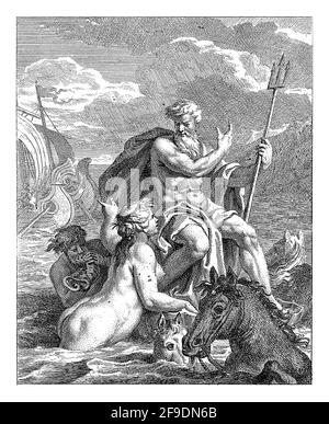 Condimento con Thetis e Nettuno. Thetis chiede a Nettuno di distruggere la nave su cui Parigi ed Helena navigano verso la Grecia. Nettuno, circondato da cavalli, è Foto Stock