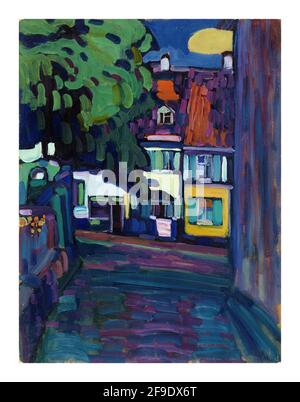 Pittura di Wassily Kandinsky: Murnau: Case nell'Obermarkt, olio su cartone. 1908. Foto Stock