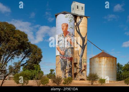 '''Noodle'' Silo Art, Patchewollock, Victoria, Australia Foto Stock