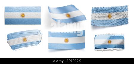 Set della bandiera nazionale argentina su un bianco sfondo Foto Stock