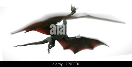 dragon, serpente volante mitico isolato con sfocatura del movimento su sfondo bianco Foto Stock