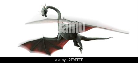 dragon, serpente volante mitico isolato con sfocatura del movimento su sfondo bianco Foto Stock