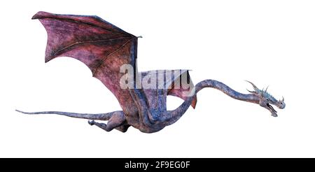 drago, mitico serpente volante isolato su sfondo bianco Foto Stock