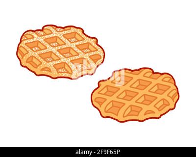 Waffle belgi Liegi con zucchero in polvere e senza farciture. Disegno di clip art cartoon, illustrazione vettoriale isolata. Illustrazione Vettoriale