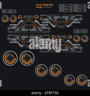 Futuristico HUD in bianco e nero, interfaccia utente touch virtuale in design piatto Illustrazione Vettoriale