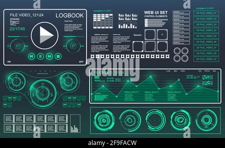 Il futuristico dashboard musicale hud visualizza la tecnologia di realtà virtuale Illustrazione Vettoriale