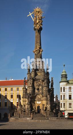 La colonna della santa Trinità in piazza superiore (Horni namesti) in Olomouc. Moravia. Repubblica ceca Foto Stock