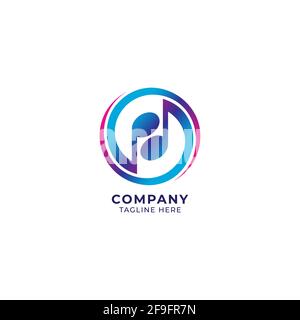 Modello colorato circolare di disegno del logo della nota musicale. Logo yinyang. Sfumatura multicolore rosa magenta blu porpora. Illustrazione vettoriale isolata Illustrazione Vettoriale