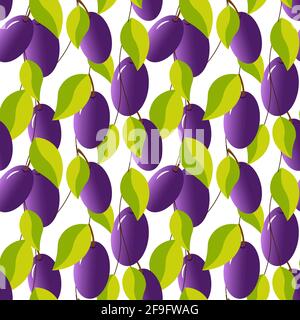 Modello con prugne e foglie. Illustrazione della frutta. Illustrazione Vettoriale