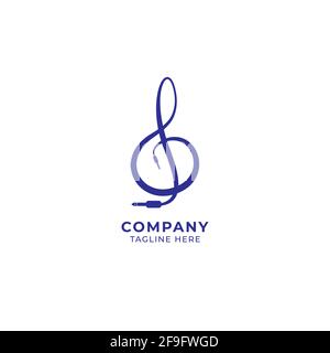 Treble clef per jack per cavo di colore blu navy. Modello di design del logo dell'icona musicale isolato su sfondo bianco. Illustrazione Vettoriale