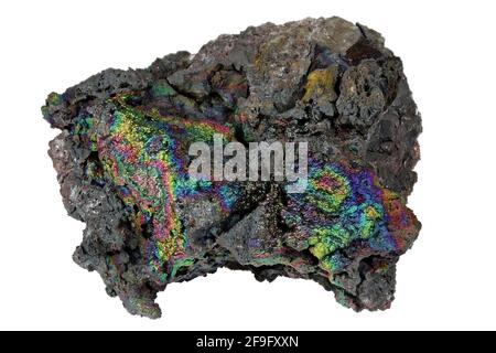 Goethite iridescente di Tharsi, Spagna isolato su sfondo bianco Foto Stock