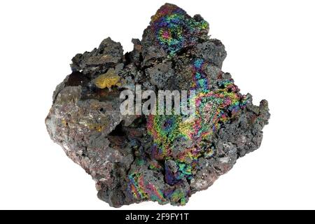 Goethite iridescente di Tharsi, Spagna isolato su sfondo bianco Foto Stock