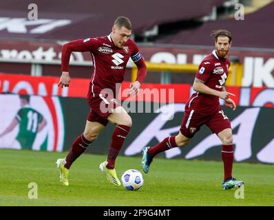 Andrea Belotti (Torino FC) durante la Serie a 2020-21, Ootball match tra Torino FC e AS Roma, 18 aprile 2021 allo Stadio Grande Torino Foto Stock