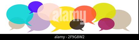 Caselle di testo rotonde. Raccolta di bolle del parlato multicolore. Immagine vettoriale piatta isolata in bianco. Illustrazione Vettoriale