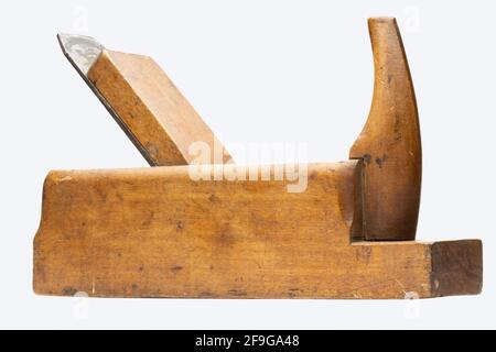 vecchio piano a mano in legno vintage con lama regolabile Foto Stock