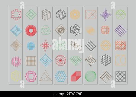 Set di forme geometriche. Trendy hipster background e logotipi. La religione, filosofia, spiritualità occultismo collezione di simboli Illustrazione Vettoriale