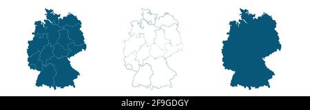 Mappa della Germania in grigio su sfondo bianco Illustrazione Vettoriale