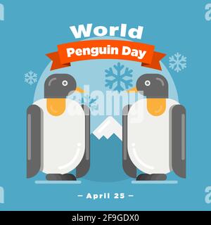 Poster del giorno dei Pinguini del mondo, aprile 25, banner vettoriale dell'illustrazione degli uccelli dei Pinguini Illustrazione Vettoriale