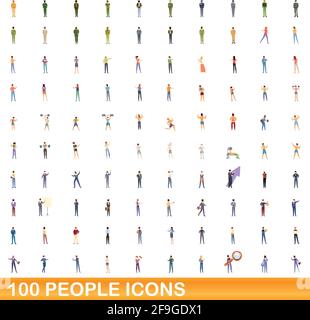 100 persone set di icone. Cartoon illustrazione di un centinaio di persone icone set di vettore isolato su sfondo bianco Illustrazione Vettoriale