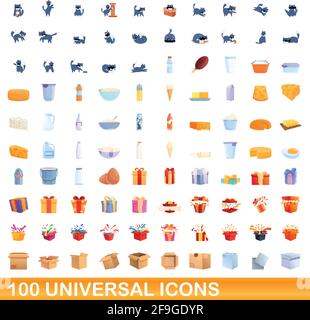 100 universal set di icone. Cartoon illustrazione di 100 icone universali set di vettore isolato su sfondo bianco Illustrazione Vettoriale