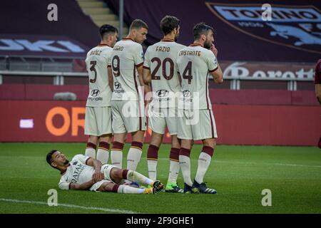 Torino, Italia. 18 Apr 2021. Torino. Partita di campionato Serie A Tim 2020/2021. Torino vs Roma. Grande Stadio Olimpico di Torino nella foto: Credit: Independent Photo Agency/Alamy Live News Foto Stock